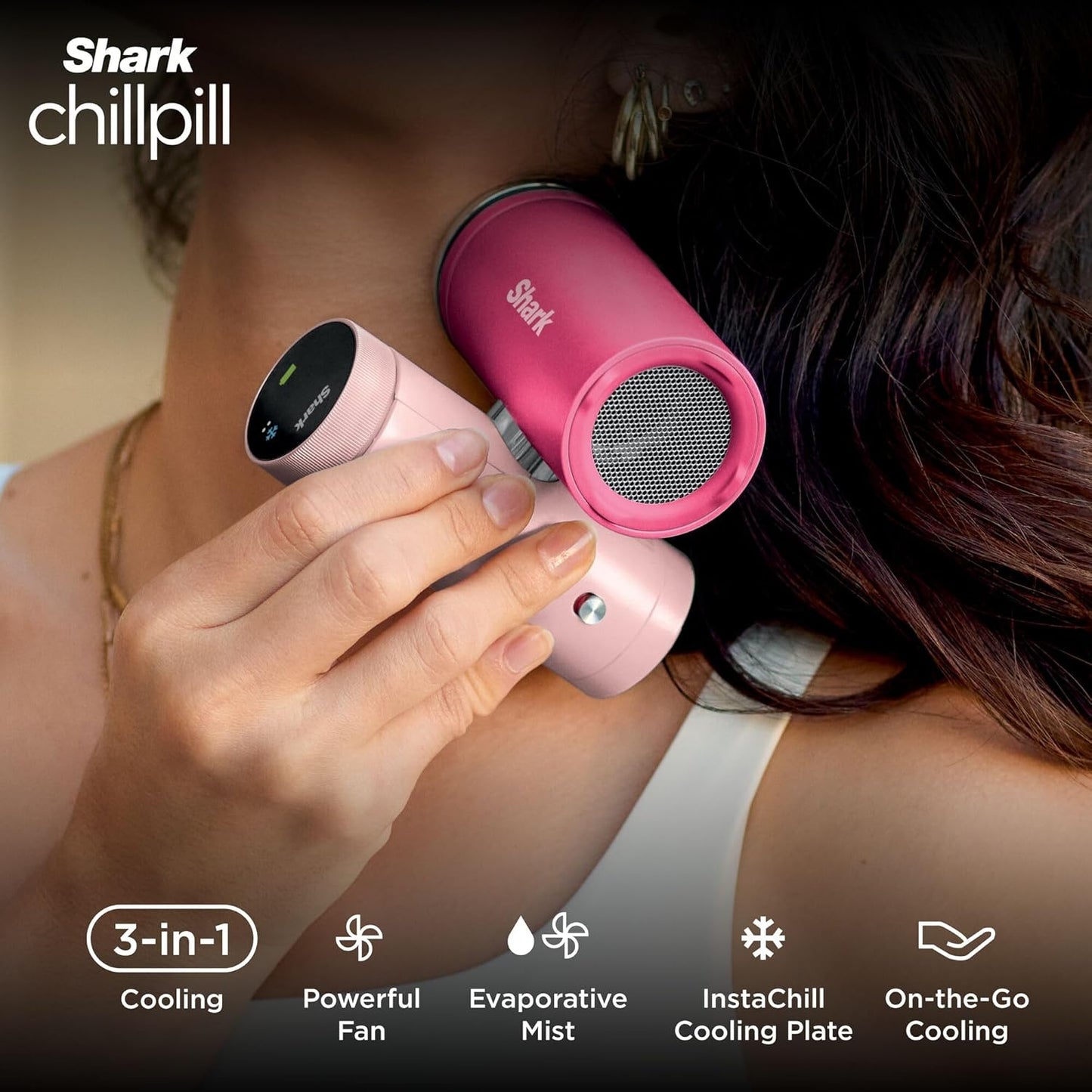 Shark ChillPill 3-in-1 Personal Cooling Fan with Mist & InstaChill System – Dragon Fruit