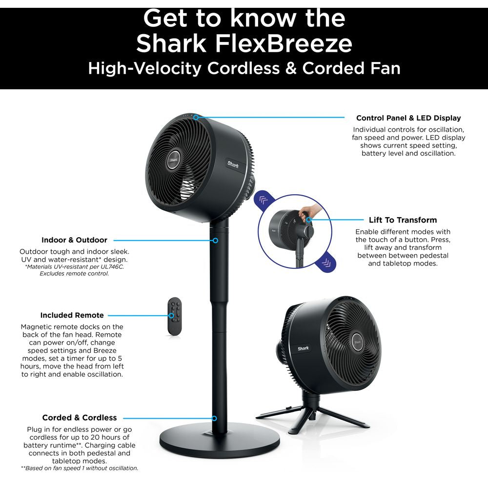 Shark FlexBreeze Cordless Fan with InstaCool Misting, 5 Speeds